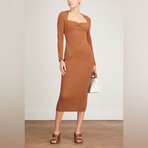 Victor Glemaud Portrait Collar Midi Dress in Brown Size Small